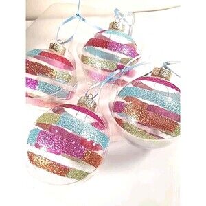 Vintage Season's Designs Glass Glitter Christmas Ornaments Set Of 4
